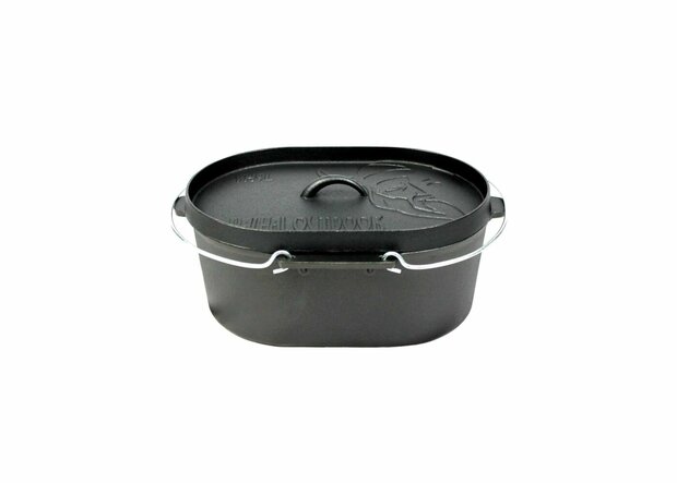 Valhal Dutch Oven Braadpan Gietijzer met Grill Deksel Ovaal 9 Liter