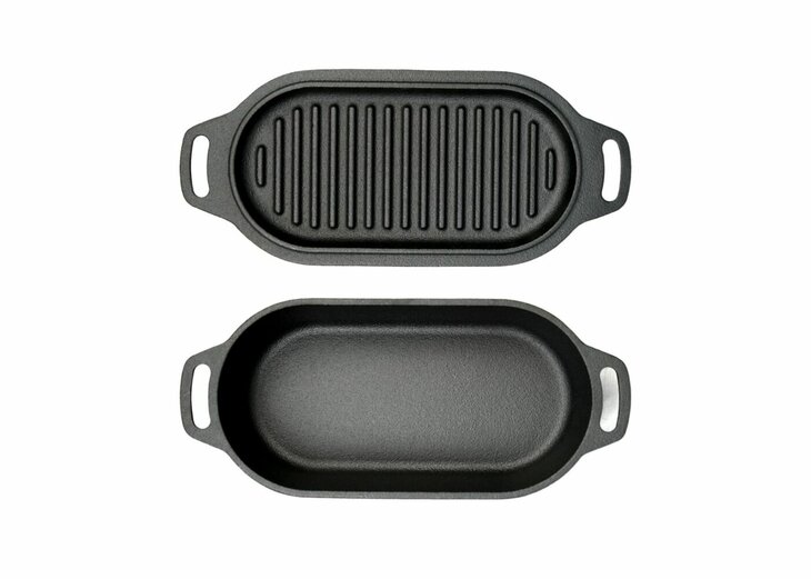 Valhal Dutch Oven Braadpan Gietijzer met Grill Deksel Ovaal 1 Liter