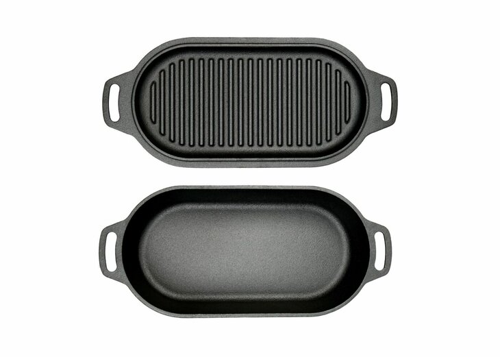 Valhal Dutch Oven Braadpan Gietijzer met Grill Deksel Ovaal 2 Liter